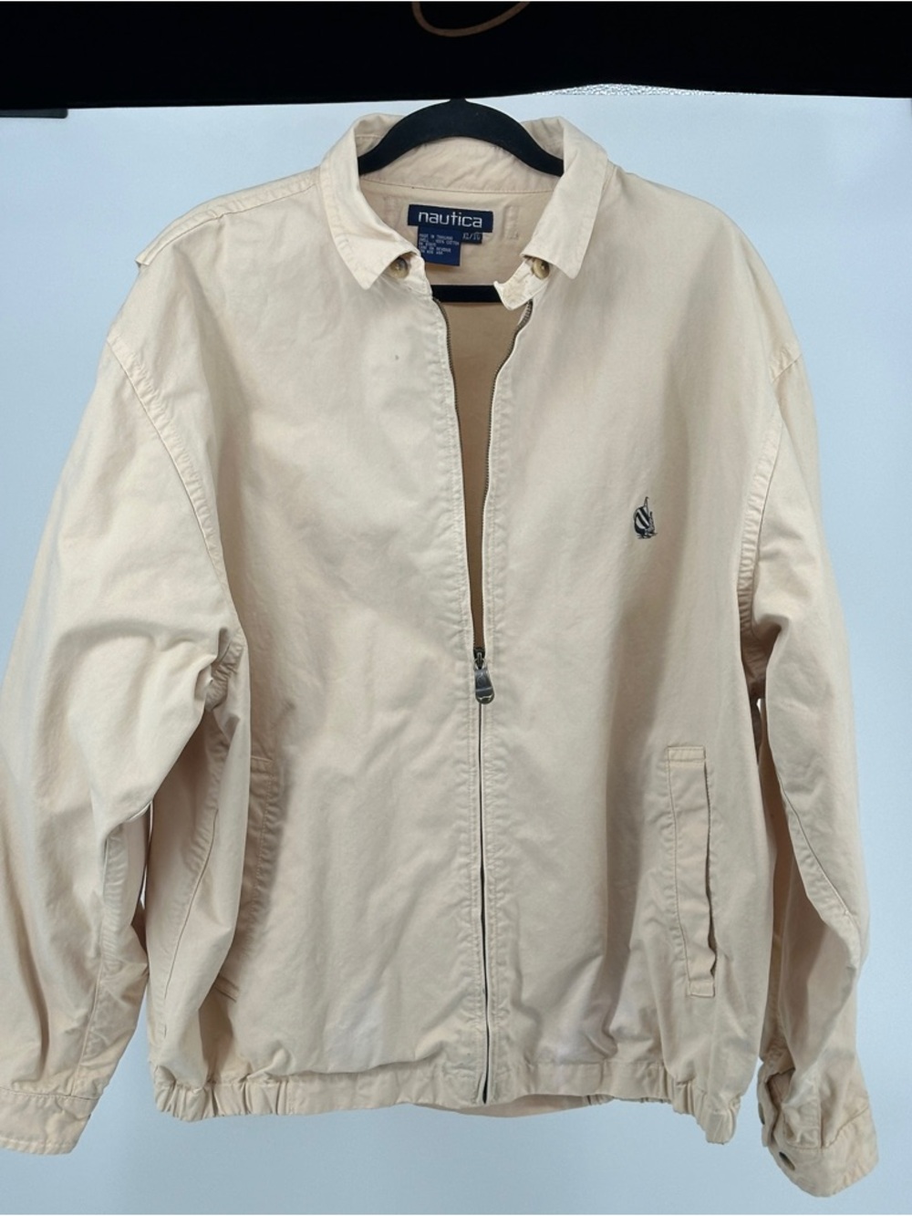 Men’s XL Nautica Beige Canvas‎ Zip-Front Bi-Swing Bomber Jacket Grandpa Classic